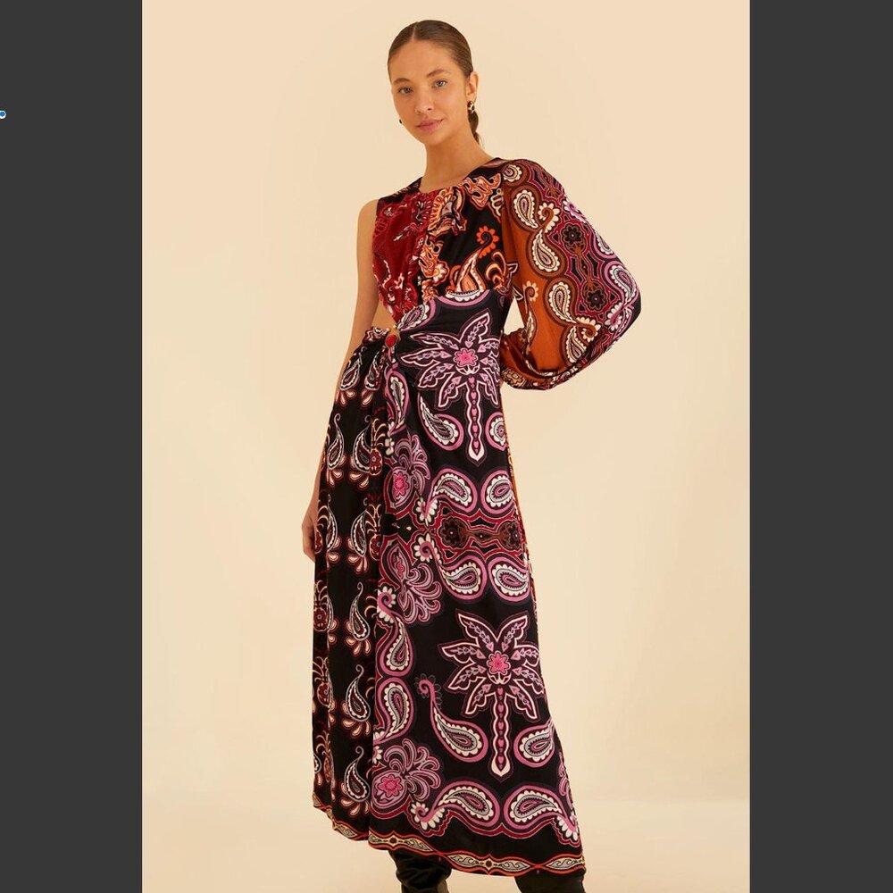 Farm Rio: Sweet Mermaids One Shoulder Maxi Patchwork Cut Out Dress